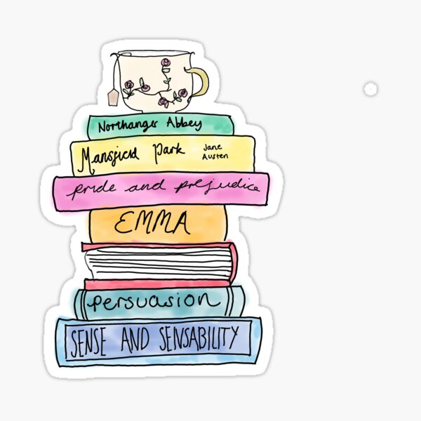 Jane Austen book stack Sticker