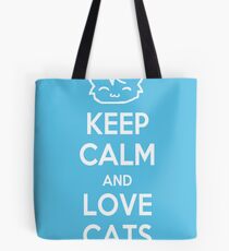 Keep Calm and Love Cats (Blue) Tote Bag