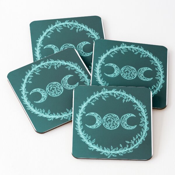 Triple Moon Goddess Wreath Coasters (Set of 4)
