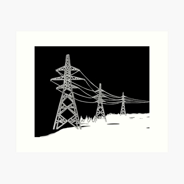Pylons Linocut in Black and White Art Print