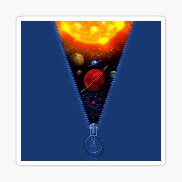 Unlocked zipper showing space and planets. Sticker
