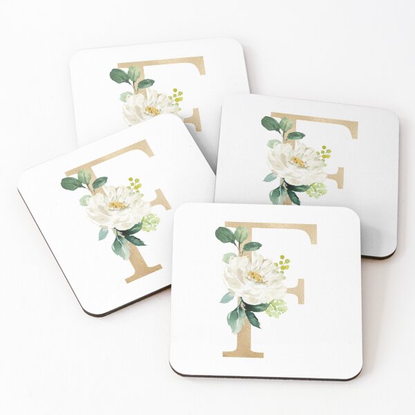 Item preview, Monogram letter F - Faux gold foil and pink and white flowers and green leaves designed and sold by Citronelladesig.