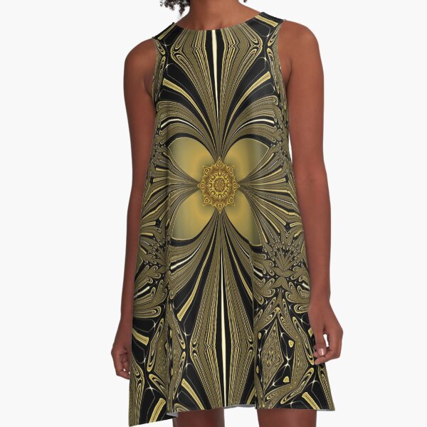 Decorative Golden Floral (1) A-Line Dress
