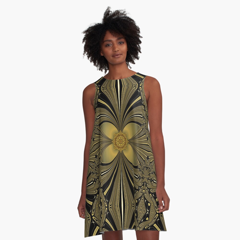 Decorative Golden Floral (1) A-Line Dress