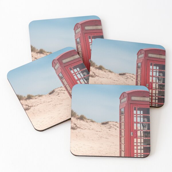 Item preview, Red telephone box on deserted beach designed and sold by Retro Futurist.