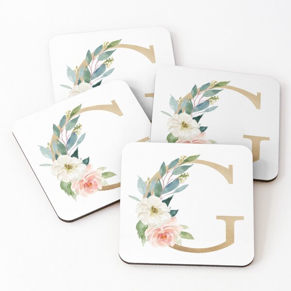 Item preview,  Monogram letter G - Faux gold foil and pink and white flowers and green leaves designed and sold by Citronelladesig.