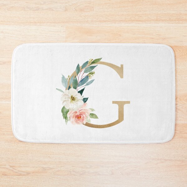 Artikelvorschau, Monogrammbuchstabe G - Kunstgoldfolie und rosa-weiße Blumen und grüne Blätter entworfen und verkauft von Citronelladesig.