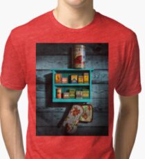 Vintage Spice Rack and Spice Tins, Spice Vintage Spice Tins, Nostalgic Spice Cans Art, Americana Kitchen Decor Tri-blend T-Shirt