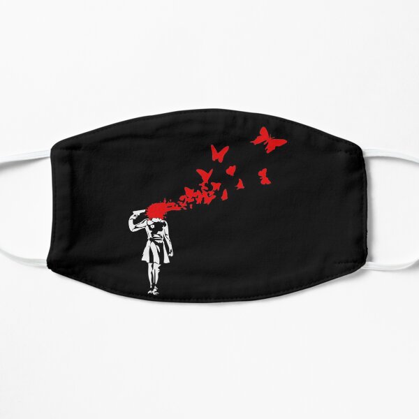 Banksy - Girl Shooting Her Head With Butterfly Design, Streetart Street Art, Grafitti, Artwork, Design For Men, Women Flat Mask