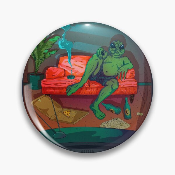 Item preview, Summer Vibes - The Story Behind The Undiscovered World - Fat alien on couch | Occupy Mars - Space News | Television | Boredom | Tee | Reusable Facemask | Washable Face Cover | Wall Art designed and sold by Any Color Designs.