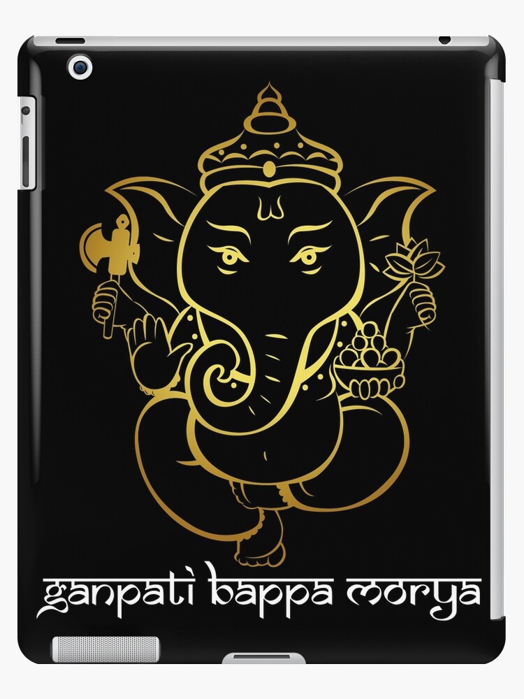 Ganpati Bappa Morya Text with Golden Lord Ganesha Image