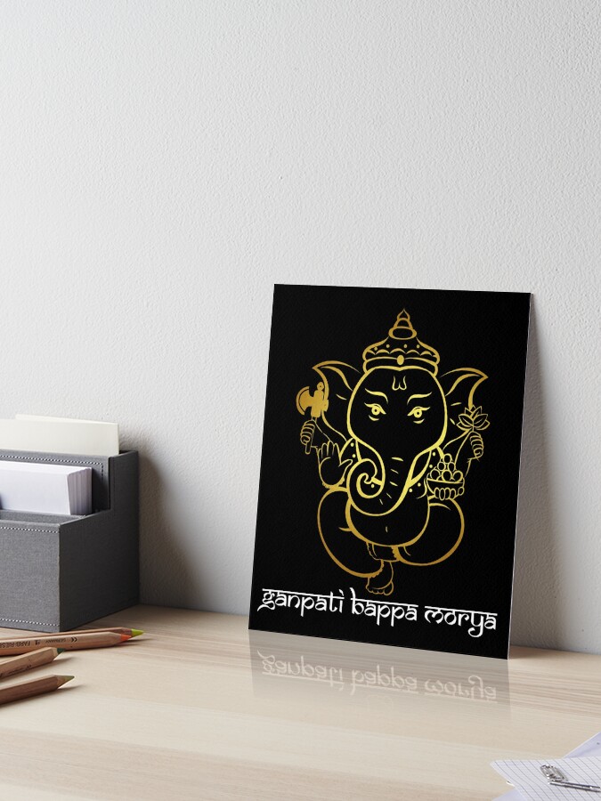 Ganpati Bappa Morya Text With Golden Lord Ganesha Image Art Board Print By Myfirstpicbook Redbubble