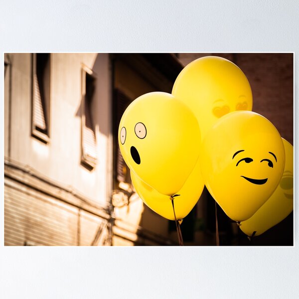 Item preview, Fun yellow Emoji balloons floating as one spots something shocking designed and sold by Retro Futurist.