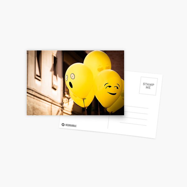 Item preview, Fun yellow Emoji balloons floating as one spots something shocking designed and sold by Retro Futurist.