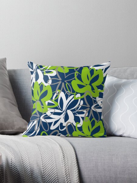 Item preview, Lotus Garden Painted Floral Pattern in Lime Green, White, Gray, and Navy Blue designed and sold by kierkegaard.