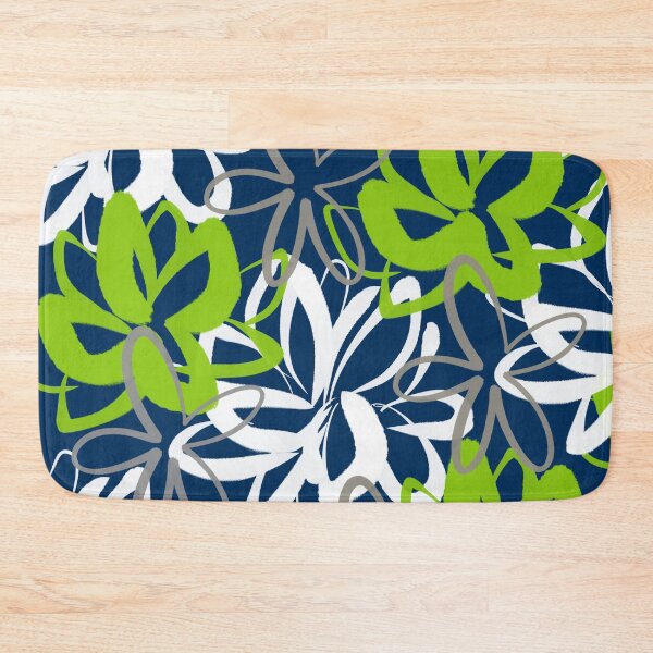 Item preview, Lotus Garden Painted Floral Pattern in Lime Green, White, Gray, and Navy Blue designed and sold by kierkegaard.