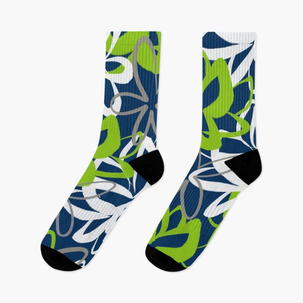 Item preview, Lotus Garden Painted Floral Pattern in Lime Green, White, Gray, and Navy Blue designed and sold by kierkegaard.