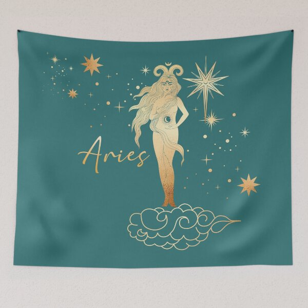 Item preview, Aries Woman in the Stars Gliding on a Cloud - Teal designed and sold by Breece.