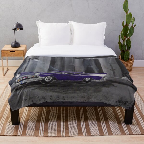 Midnight Cruising with old purple Chev car Throw Blanket