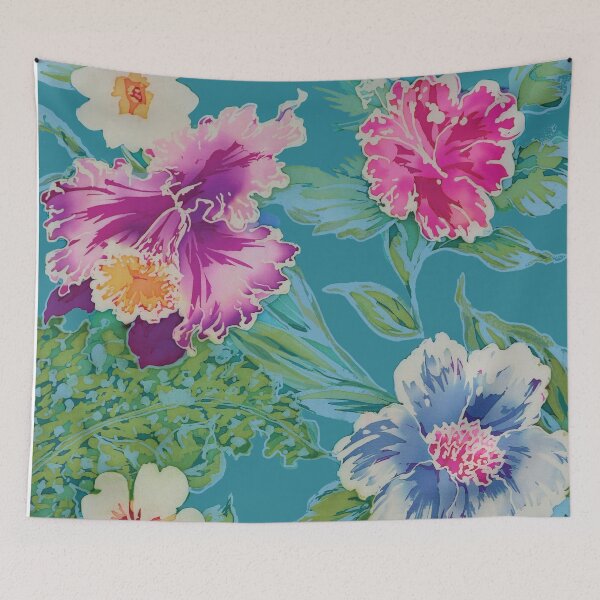 Item preview, Aqua Tropical Floral Batik designed and sold by Leslie Rogers Todder.