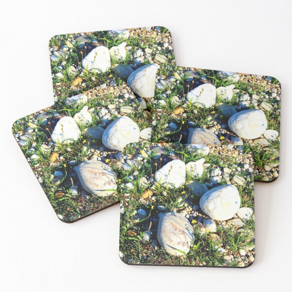 Item preview, Shot from Santarelli lakes in Piane di Moresco with different white stones interspersed with green grass and yellow flowers designed and sold by Kristina Drozd.