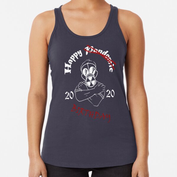 Gas Mask Guy Pandemic Birthday White Racerback Tank Top