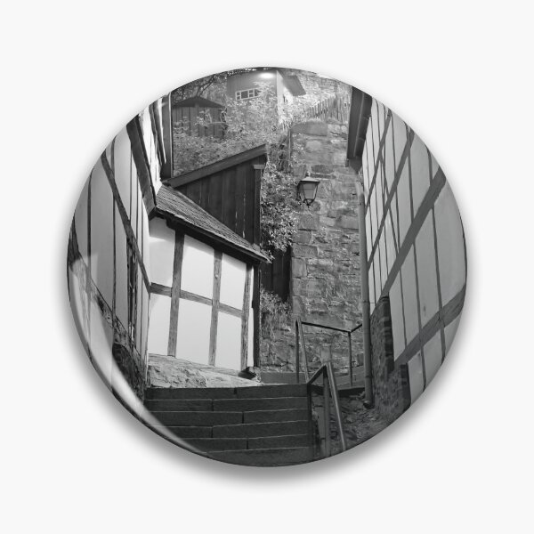 Item preview, Alley in Stolberg / Harz with stairs in black and white designed and sold by Gourmetkater.