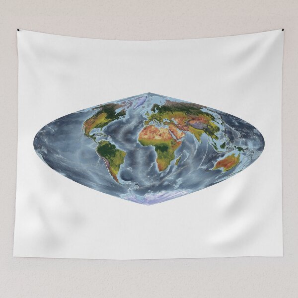 Item preview, Craster Parabolic projection - World Relief Map showing land and oceans designed and sold by ThinkAboutMaps.