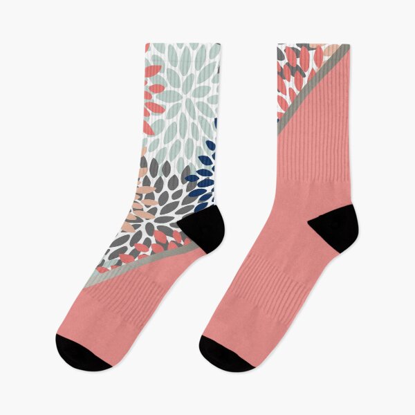 Item preview, Floral and Color Block Art, Coral, Aqua, Gray and Navy, Modern Print Art designed and sold by meggydesigns.