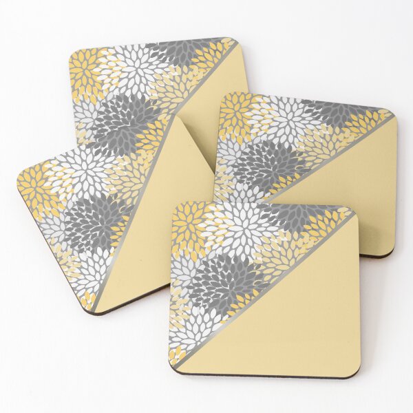 Item preview, Floral and Color Block Art, Yellow, Charcoal and Grey, Modern Print Art designed and sold by meggydesigns.