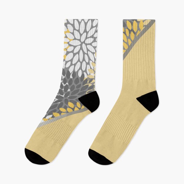 Item preview, Floral and Color Block Art, Yellow, Charcoal and Grey, Modern Print Art designed and sold by meggydesigns.