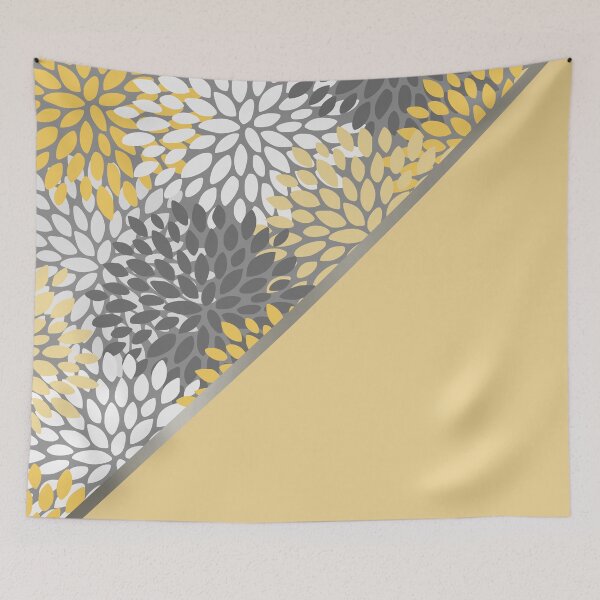 Item preview, Floral and Color Block Art, Yellow, Charcoal and Grey, Modern Print Art designed and sold by meggydesigns.