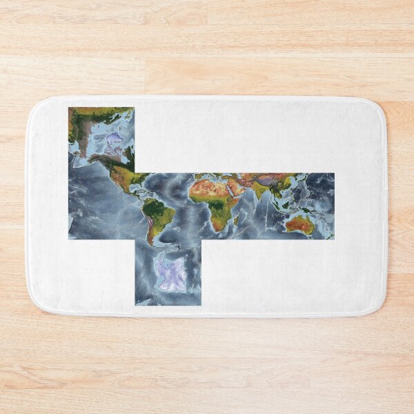 Item preview, Cube projection - World Relief Map showing land and oceans designed and sold by ThinkAboutMaps.