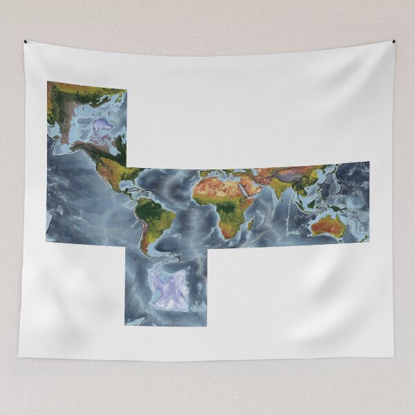 Item preview, Cube projection - World Relief Map showing land and oceans designed and sold by ThinkAboutMaps.
