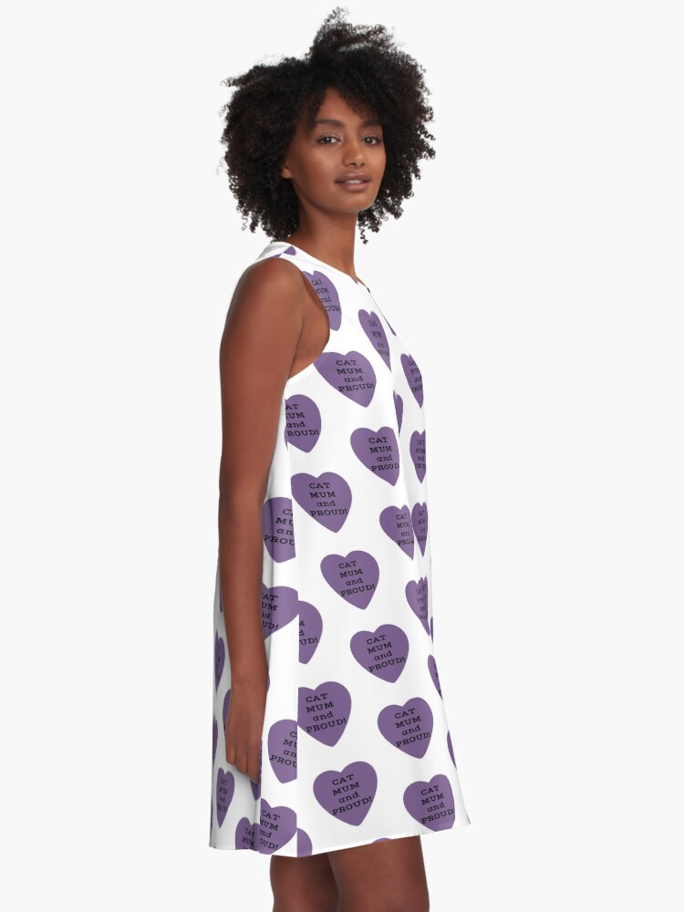 Alternate view of Cat Mum and Proud! Slogan in Purple Heart A-Line Dress