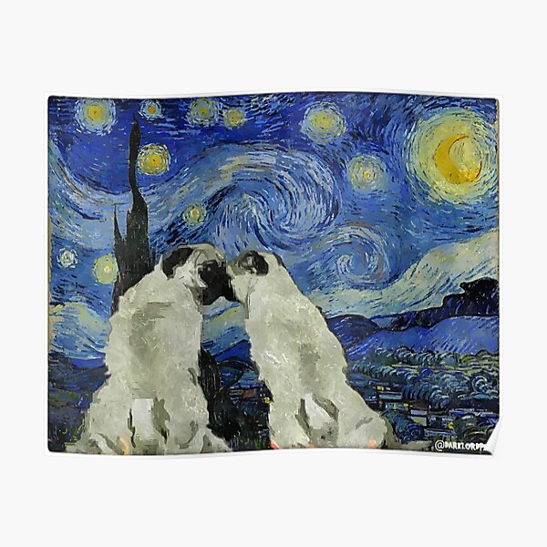 Starry Night Pugs Poster