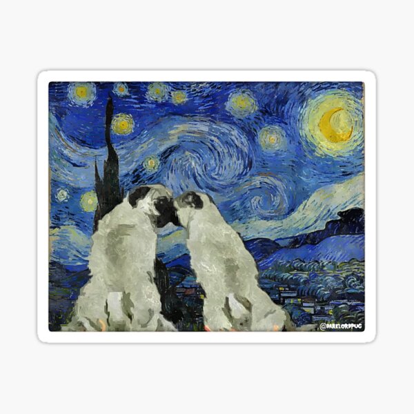 Starry Night Pugs Sticker