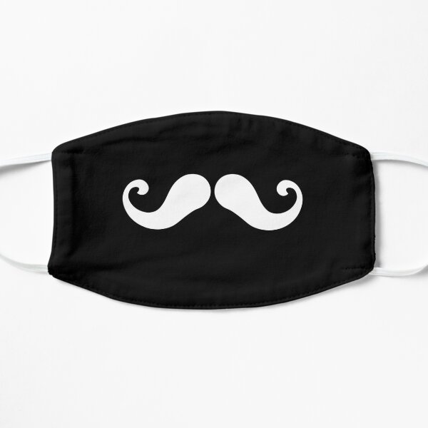 Handlebar Mustache Face Mask Mouth White on Black Flat Mask