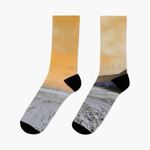 Item preview, Beach with white sand and pebbles with orange sky and blue details  designed and sold by Artlajf.