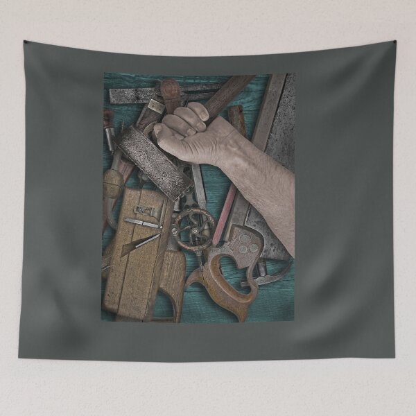 Item preview, vintage woodworking tools on wooden bench designed and sold by Val Goretsky.
