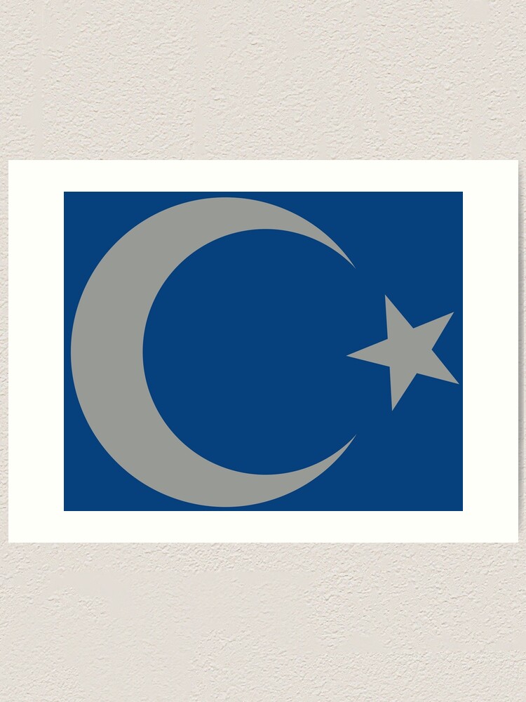 Turkische Flagge Mond Stern In Grau Farbe Blau Kunstdruck Von Emeksedesign Redbubble