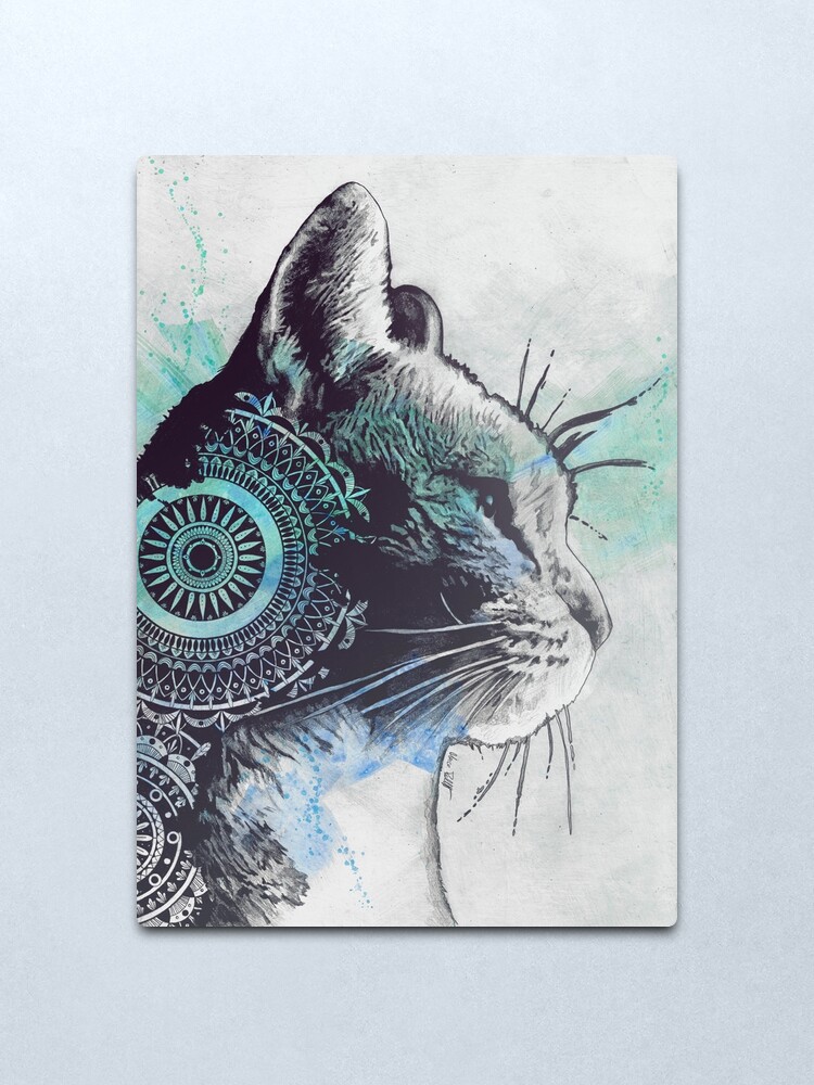 Alternate view of Tides Of Tomorrow: Turquoise | mandala tabby cat portrait Metal Print