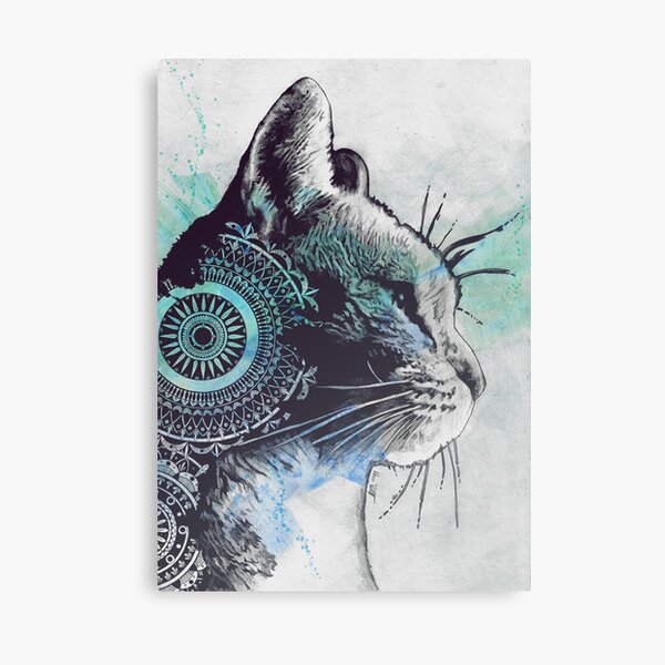 Impression Sur Toile Dessin De Chat Tigre Avec Mandala Et Coups De Pinceau De Couleur Par Kiss My Art Redbubble