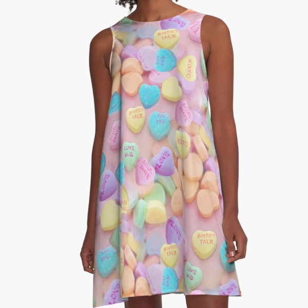 Tiny Conversation Hearts Pattern. Candy Background A-Line Dress for Sale  by AmaStudioShop