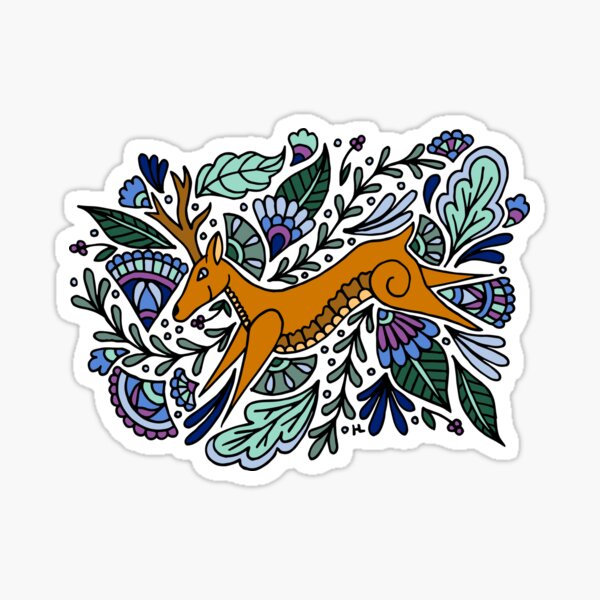 Item preview, Folk Art Deer || Cool Palette || Nature || Forest designed and sold by Hilary Leslie.