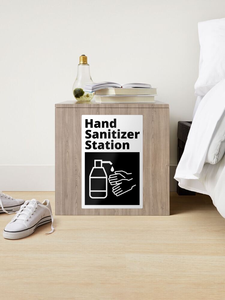 Sticker, Black and White Hand Sanitizer Station Sign designed and sold by SocialShop