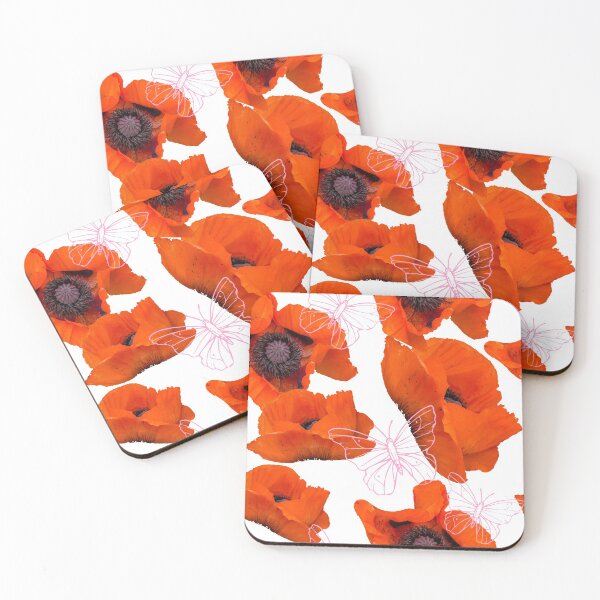 Item preview, Red  Poppy Flowers Pink Butterflies Pretty Floral Pattern designed and sold by Artification.