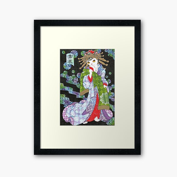 Aperçu de l'œuvre Flocon de neige - chat japonais Ukiyoe Courtesan créée et vendue par BlissAndKittens.