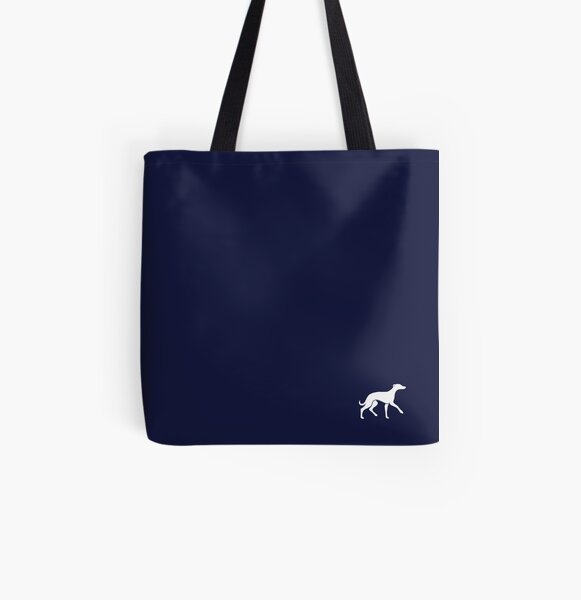 White Whippet On Navy Design All Over Print Tote Bag