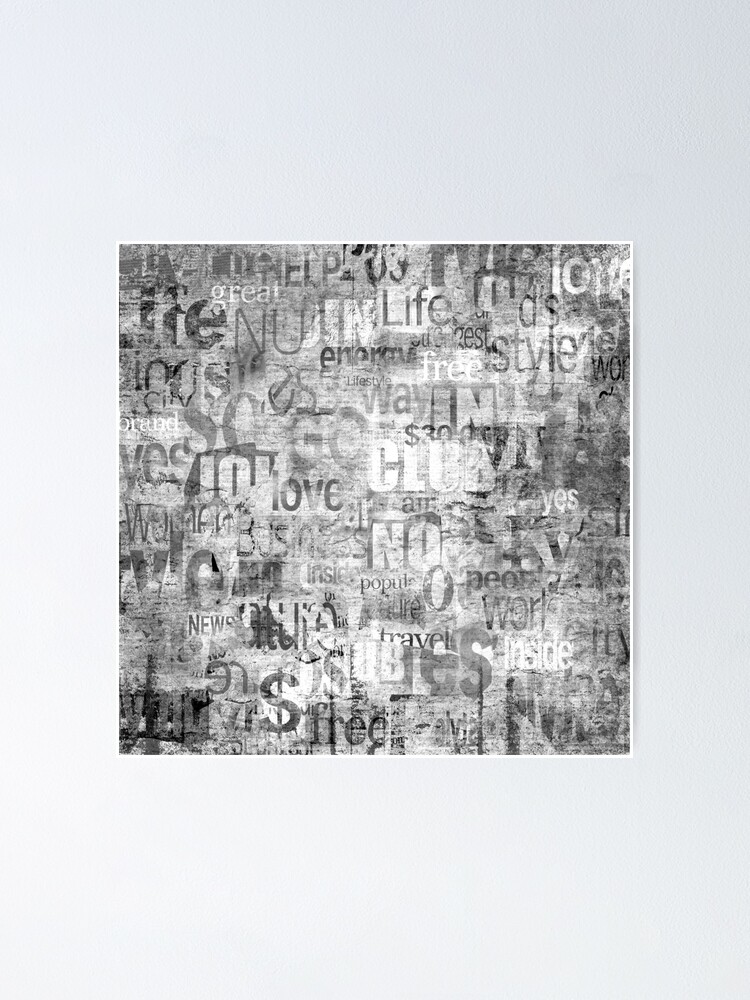 Old Vintage Newspaper Paper Grey Grunge With Letters Words Texture Background Poster By Olgersart Redbubble